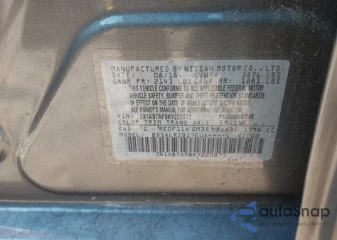 2019 Nissan Sentra Sr из США, поврежденный, VIN 3N1AB7AP8KY220873